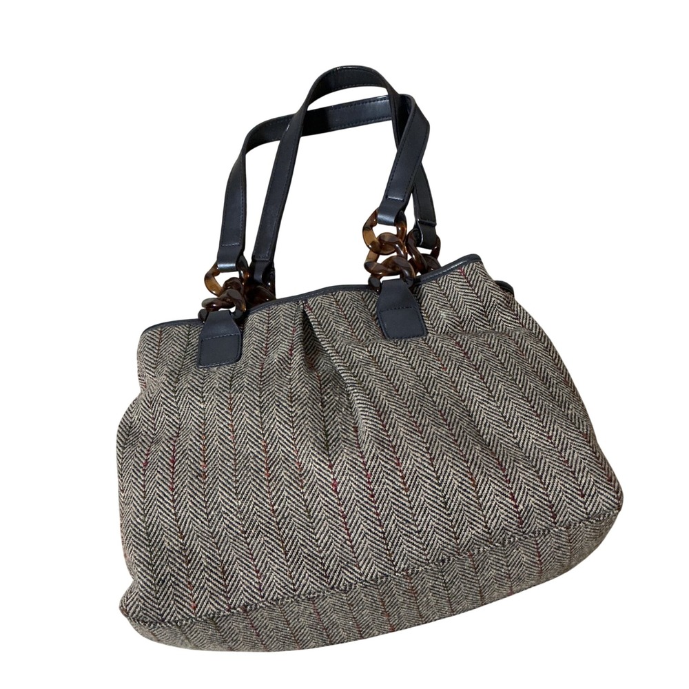 Old Navy Herringbone Bag Dark Academia Tortoise Chain‎ Link Shoulder Bag